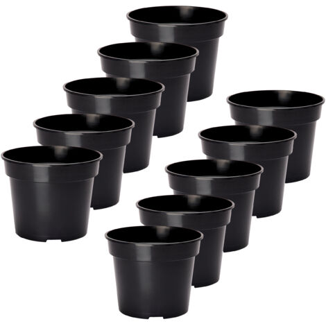Garronda Blumentopf Kunststoff Pflanztopf rund Kräutertopf Anzuchttöpfe Blumentopf Schwarz für Innen und Aussen 13cm GD-0025 (10 Stück Schwarz, ⌀ 13 cm H 10,5 cm)