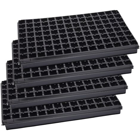 Garronda Anzuchtplatte mit Untersetzer mit 112 Pflanzlöchern Anzucht Schale Pflanzschale Gewächshaus Keimschale Stabiles Set GD-0066 (53x32 cm Schwarz 4 Stück)