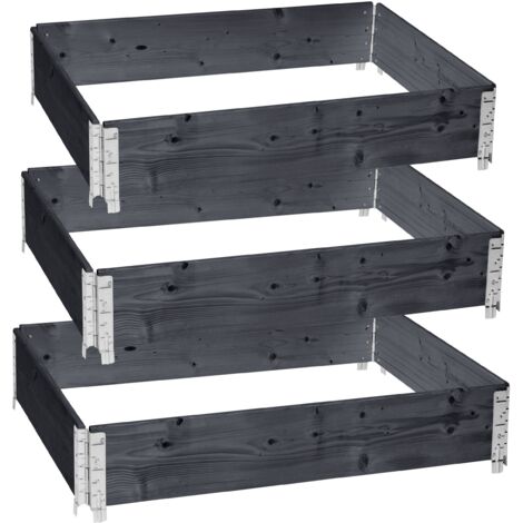 Garronda naturbelassene Hochbeete für Garten Palettenrahmen 120x80x20 cm Hochbeet Holz 3 Stück steckbar stapelbar faltbar für Pflanzen Blumen Kräuter Obst und Gemüse Anthrazit GD-0075