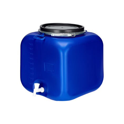 Garronda 100 Liter Regentonne Fass Behälter mit Deckel Auslaufhahn Weithalsfass quadratisch Wassertank Regenfass für Garten Sauerkrautfass Pökelfass für Fleisch Weinfass Surfass GD-0089, Blau