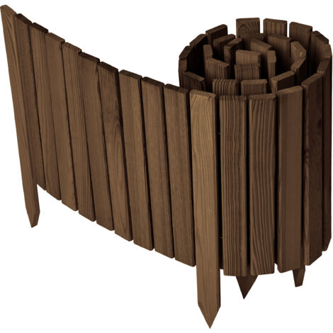 Garronda Beeteinfassung Holz Rollzaun Holzzaun 40 cm x 200 cm imprägniert Flexibler Rollborder Rasenkante Palisade Gartenzaun Umzäunung für Garten GD-0149, Dunkelbraun