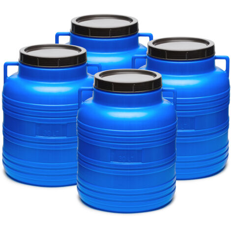 Garronda Set 4x 30 Liter Weithalsfass BPA-frei Futtertonne Fass Universalfass Lebensmittel Fass Regenfass für Garten Regentonne mit Deckel Regenwassertonne für Garten Wassertonne GD-0121, Blau