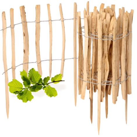 Garronda Gartenzaun zum Stecken aus Haselnüsse Zaun Garten Staketenzaun Beeteinfassung Holz Steckzaun Hochwertiger Gartenzaun für Ihren Garten GD-0156 (1 Stück, 60 cm x 500 cm)