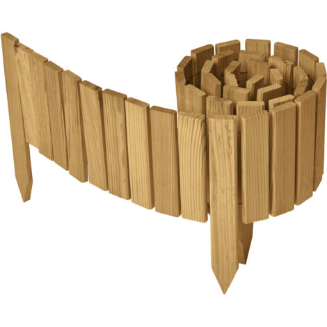 Garronda Beeteinfassung Holz Rollzaun Holzzaun 20 cm x 200 cm imprägniert Flexibler Rollborder Rasenkante Palisade Gartenzaun Umzäunung für Garten GD-0149, Hellbraun