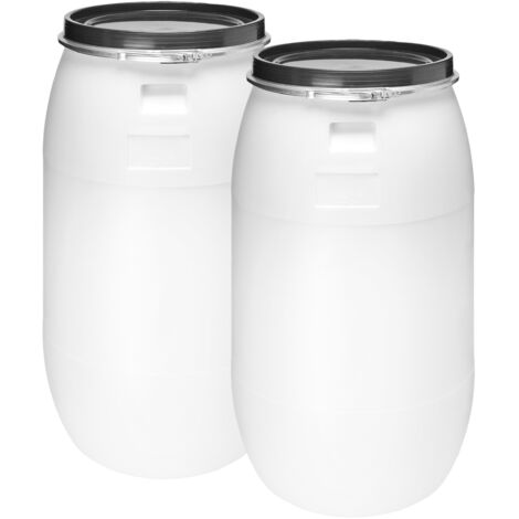Garronda Set 2X 220 Liter Regentonne mit Deckel Weithalsfass aus HDPE Regenfass für Garten Fass 220l Regenwassertonne Futtertonne Wasserbehälter Universalfass Wasserfass Wassertank GD-0124, Weiß
