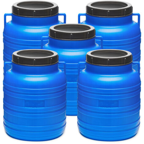 Garronda Set 5x 10 Liter Weithalsfass BPA-frei Futtertonne Fass Universalfass Lebensmittel Fass Regenfass für Garten Regentonne mit Deckel Regenwassertonne für Garten Wassertonne GD-0120, Blau