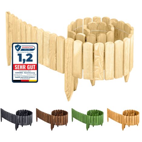 Garronda Beeteinfassung Holz Rollzaun Holzzaun 200 x 30 cm imprägniert Flexibler Rollborder Rasenkante Palisade Gartenzaun Umzäunung für Garten GD-0046 (Natural, Nicht imprägniert, Höhe: 30 cm)