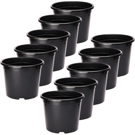 Garronda Blumentopf Kunststoff Pflanztopf rund Kräutertopf Anzuchttöpfe Blumentopf Schwarz für Innen und Aussen 32cm GD-0025 (10 Stück Schwarz, ⌀ 32 cm H 26 cm)