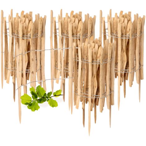 Garronda Gartenzaun zum Stecken aus Haselnüsse Zaun Garten Staketenzaun Beeteinfassung Holz Steckzaun Hochwertiger Gartenzaun für Ihren Garten GD-0156 (4 Stück, 60 cm x 500 cm)