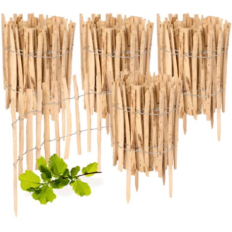 Garronda Gartenzaun zum Stecken aus Haselnüsse Zaun Garten Staketenzaun Beeteinfassung Holz Steckzaun Hochwertiger Gartenzaun für Ihren Garten GD-0156 (4 Stück, 35 cm x 500 cm)