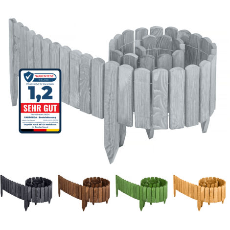 Garronda Beeteinfassung Holz Rollzaun Holzzaun 200 x 30 cm imprägniert Flexibler Rollborder Rasenkante Palisade Gartenzaun Umzäunung für Garten GD-0046 (Grau, Höhe: 30 cm)