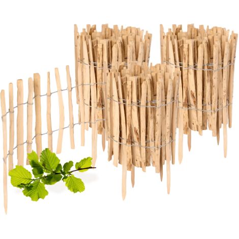 Garronda Gartenzaun zum Stecken aus Haselnüsse Zaun Garten Staketenzaun Beeteinfassung Holz Steckzaun Hochwertiger Gartenzaun für Ihren Garten GD-0156 (3 Stück, 35 cm x 500 cm)