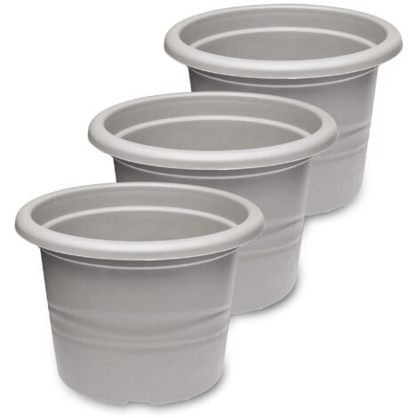 Garronda Blumentopf Set Dreier Pack Pflanzentopf rund aus Kunststoff für Blumen und andere Pflanzen Blumentöpfe Plastik GD-0022 GD-0022 (3 Stück Grau, ⌀ 34cm H 24cm)