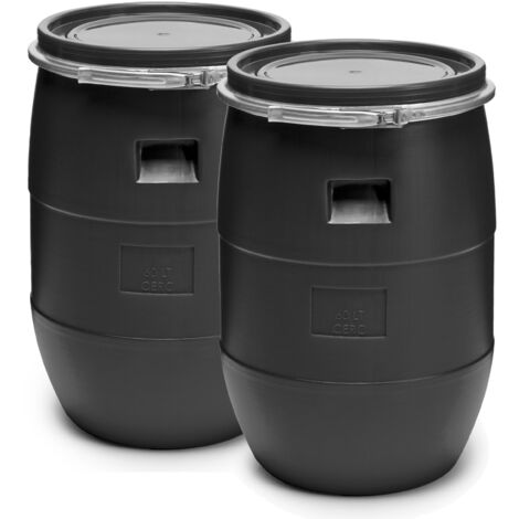 Garronda Set 2X 60 Liter Deckelfass Weithalsfass aus HDPE Regenfass für Garten Fass 60l Wassertonne Futtertonne Wasserbehälter Universalfass Wasserfass Lebensmittelfass Wassertank GD-0122, Schwarz