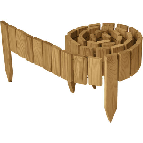 Garronda Beeteinfassung Holz Rollzaun Holzzaun 10 cm x 200 cm imprägniert Flexibler Rollborder Rasenkante Palisade Gartenzaun Umzäunung für Garten GD-0149, Hellbraun