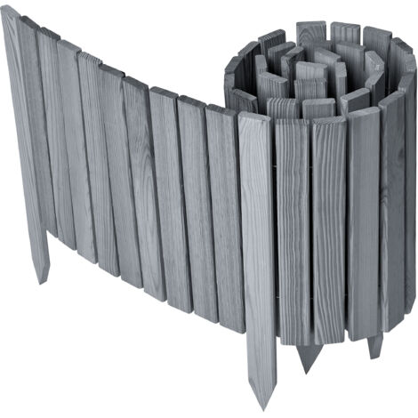 Garronda Beeteinfassung Holz Rollzaun Holzzaun 40 cm x 200 cm imprägniert Flexibler Rollborder Rasenkante Palisade Gartenzaun Umzäunung für Garten GD-0149, Grau