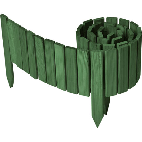 Garronda Beeteinfassung Holz Rollzaun Holzzaun 20 cm x 200 cm imprägniert Flexibler Rollborder Rasenkante Palisade Gartenzaun Umzäunung für Garten GD-0149, Dunkelgrün
