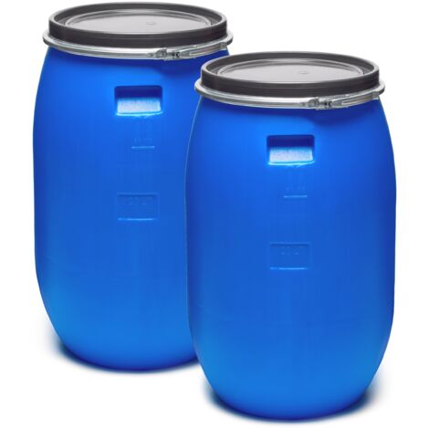 Garronda Set 2x 120 Liter Deckelfass Weithalsfass aus HDPE Regenfass für Garten Fass Regenwassertonne Futtertonne Universalfass Wasserfass Regentonne Lebensmittelfass Wassertank GD-0123, Blau