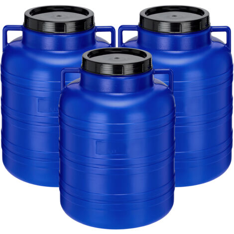 Garronda Set 3x 40 Liter Weithalsfass BPA-frei Futtertonne Fass Universalfass Lebensmittel Fass Regenfass für Garten Regentonne mit Deckel Regenwassertonne für Garten Wassertonne GD-0127, Blau
