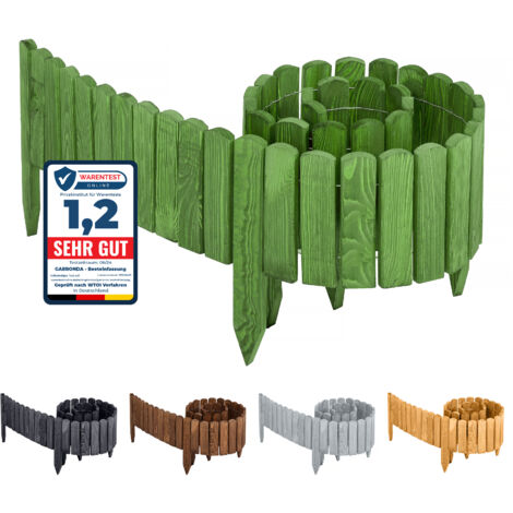 Garronda Beeteinfassung Holz Rollzaun Holzzaun 200 x 20 cm imprägniert Flexibler Rollborder Rasenkante Palisade Gartenzaun Umzäunung für Garten GD-0046 (Darkgrün, Höhe: 20 cm) (1/5)