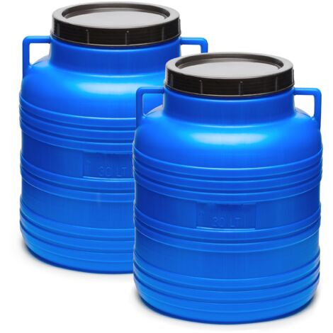 Garronda Set 2x 30 Liter Weithalsfass BPA-frei Futtertonne Fass Universalfass Lebensmittel Fass Regenfass für Garten Regentonne mit Deckel Regenwassertonne für Garten Wassertonne GD-0121, Blau
