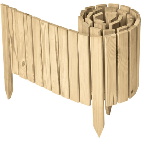 Garronda Beeteinfassung Holz Rollzaun Holzzaun 30 cm x 200 cm imprägniert Flexibler Rollborder Rasenkante Palisade Gartenzaun Umzäunung für Garten GD-0149, Natural (Nicht imprägniert)