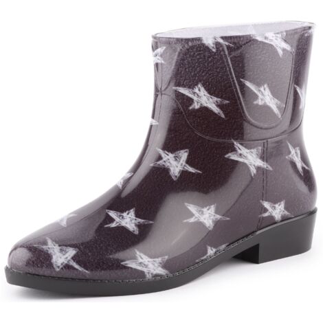 Ladeheid Kurze Gummistiefel Damen Elegant Regenstiefel Damen mit Muster LAZT201802 (Schwarze/Weiße Sterne 101M, 39 EU)
