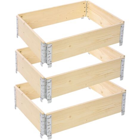 Garronda naturbelassene Hochbeete für Garten Palettenrahmen Hochbeet Holz steckbar stapelbar faltbar für Pflanzen Blumen Kräuter Obst und Gemüse Natural 3 Stück 80x60x20 cm GD-0141