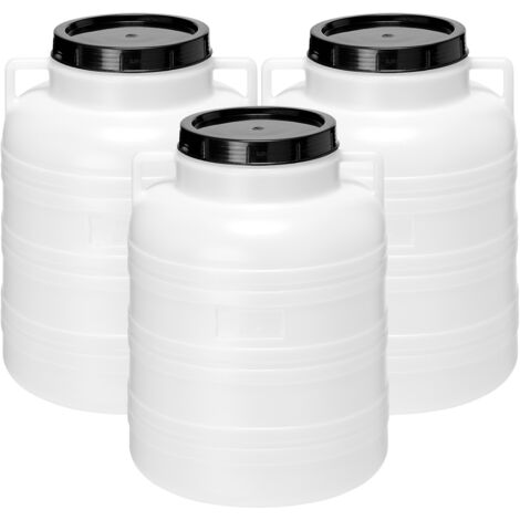 Garronda Set 3x 40 Liter Weithalsfass BPA-frei Futtertonne Fass Universalfass Lebensmittel Fass Regenfass für Garten Regentonne mit Deckel Regenwassertonne für Garten Wassertonne GD-0127, Weiß