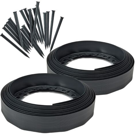 Garronda Rollrasenkante 20 m aus Kunststoff, Flexible Beeteinfassung Hoch 6 cm mit 40 Befestigungsnägel, Rasenbegrenzung für Beetumrandung und Gartenwege, Gartendeko Rasenkanten GD-0158