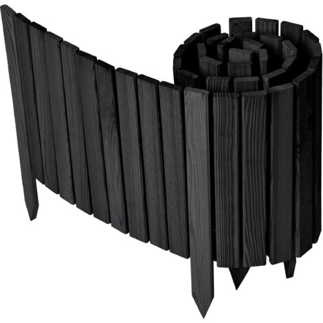 Garronda Beeteinfassung Holz Rollzaun Holzzaun 40 cm x 200 cm imprägniert Flexibler Rollborder Rasenkante Palisade Gartenzaun Umzäunung für Garten GD-0149, Graphite