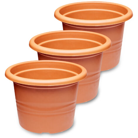 Garronda Blumentopf Set Dreier Pack Pflanzentopf rund aus Kunststoff für Blumen und andere Pflanzen Blumentöpfe Plastik GD-0022 GD-0022 (3 Stück Terracotta, ⌀ 23cm H 16,5cm)