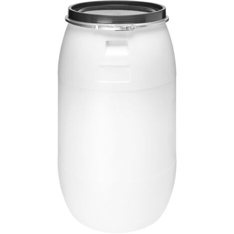 Garronda 220 Liter Regentonne mit Deckel Weithalsfass aus HDPE Regenfass für Garten Fass 220l Regenwassertonne Futtertonne Wasserbehälter Universalfass Wasserfass Regentonnen Wassertank GD-0078, Weiß