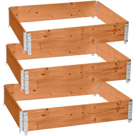 Garronda naturbelassene Hochbeete für Garten Palettenrahmen 120x80x20 cm Hochbeet Holz 3 Stück steckbar stapelbar faltbar für Pflanzen Blumen Kräuter Obst und Gemüse Braun GD-0075