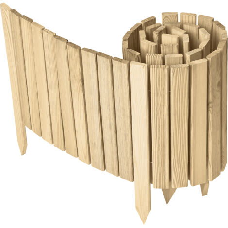 Garronda Beeteinfassung Holz Rollzaun Holzzaun 40 cm x 200 cm imprägniert Flexibler Rollborder Rasenkante Palisade Gartenzaun Umzäunung für Garten GD-0149, Natural (Nicht imprägniert)