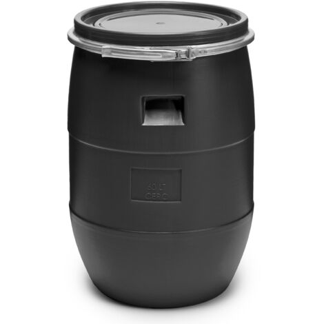 Garronda 60 Liter Deckelfass Weithalsfass aus HDPE Regenfass für Garten Fass 60l Wassertonne Futtertonne Wasserbehälter Universalfass Wasserfass Lebensmittelfass Wassertank GD-0078, Schwarz