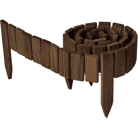 Garronda Beeteinfassung Holz Rollzaun Holzzaun 10 cm x 200 cm imprägniert Flexibler Rollborder Rasenkante Palisade Gartenzaun Umzäunung für Garten GD-0149, Dunkelbraun