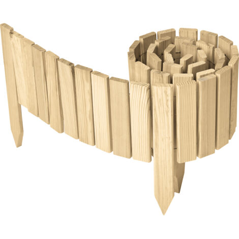 Garronda Beeteinfassung Holz Rollzaun Holzzaun 20 cm x 200 cm imprägniert Flexibler Rollborder Rasenkante Palisade Gartenzaun Umzäunung für Garten GD-0149, Natural (Nicht imprägniert)