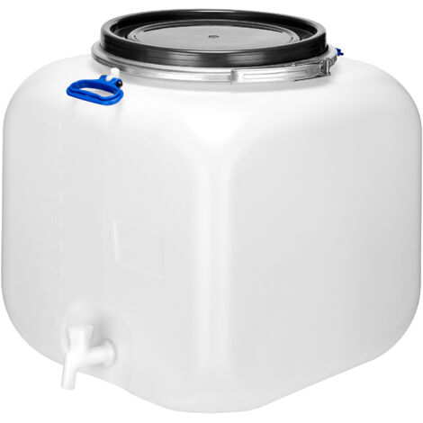 Garronda 100 Liter Regentonne Fass Behälter mit Deckel Auslaufhahn Weithalsfass quadratisch Wassertank Regenfass für Garten Sauerkrautfass Pökelfass für Fleisch Weinfass Surfass GD-0089, Weiß