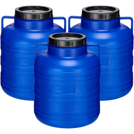 Garronda Set 3x 20 Liter Weithalsfass BPA-frei Futtertonne Fass Universalfass Lebensmittel Fass Regenfass für Garten Regentonne mit Deckel Regenwassertonne für Garten Wassertonne GD-0126, Blau