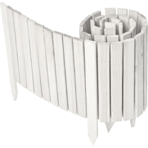 Garronda Beeteinfassung Holz Rollzaun Holzzaun 40 cm x 200 cm imprägniert Flexibler Rollborder Rasenkante Palisade Gartenzaun Umzäunung für Garten GD-0149, Weiß