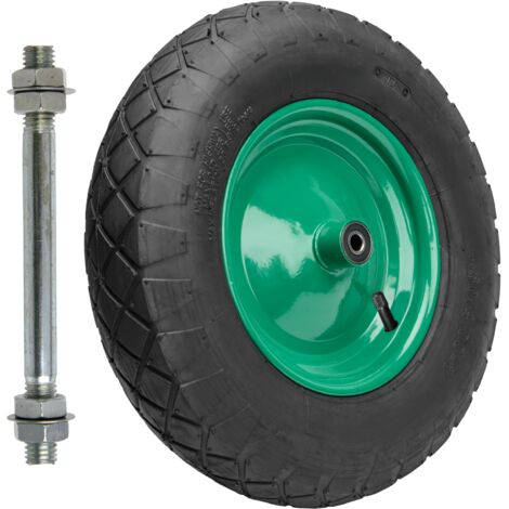 Garronda Ersatzrad Schubkarre 4.80/4.00-8 Schubkarrenrad Ø 390 mm Luftreifen 4PR Reifen bis 220 kg mit Achse Stahlfelge Kugellager für Gartenwagen Hof Baustelle GD-0163, Schwarz-Grün (1/5)
