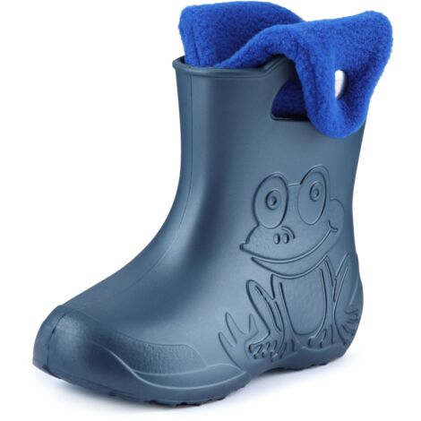 Ladeheid EVA Kinder Jungen Mädchen Gummistiefel Regenschuhe gefüttert Regenstiefel Gummischuhe LA-CA-04 (Metallisches Blau/Marineblau-2, 34/35 EU)