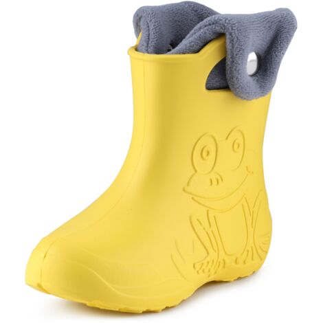 Ladeheid EVA Kinder Jungen Mädchen Gummistiefel Regenschuhe gefüttert Regenstiefel Gummischuhe LA-CA-04 (Gelb/Grau, 30/31 EU)