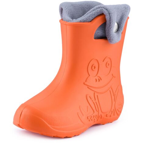 Ladeheid EVA Kinder Jungen Mädchen Gummistiefel Regenschuhe gefüttert Regenstiefel Gummischuhe LA-CA-04 (Orange/Grau, 34/35 EU)
