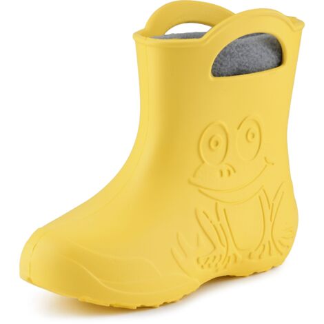 Ladeheid EVA Kinder Jungen Mädchen Gummistiefel Regenschuhe gefüttert LA-CA-03 (Gelb/Grau, 24/25 EU)