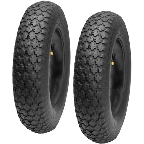 Garronda Reifen Set 2er Pack 4.80/4.00-8 mit Schlauch Schubkarrenreifen Ersatzreifen Schubkarre Bollerwagen Autoventil 2PR Gummi Ø 390 mm für Gartenwagen Hof Baustelle GD-0164, Schwarz