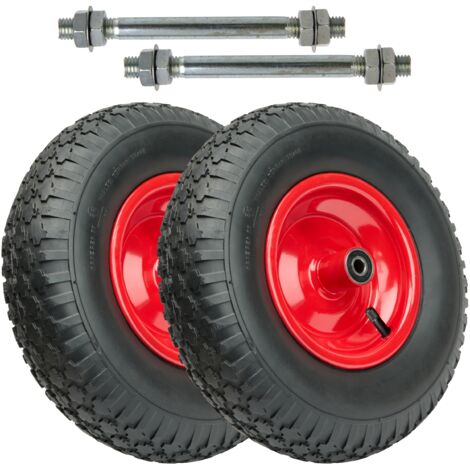 Garronda 2er Pack Ersatzrad Schubkarre 4.00-6 Schubkarrenrad Ø 320 mm Luftreifen 2PR Reifen bis 136 kg mit Achse Stahlfelge Kugellager für Gartenwagen Hof Baustelle GD-0163, Schwarz-Rot