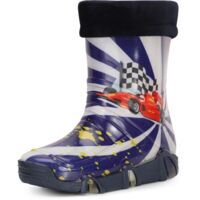 Ladeheid Kinder Mädchen Jungen Gummistiefel Gefüttert Swk36 (Dunkelblau Auto 36, 35/36 EU)