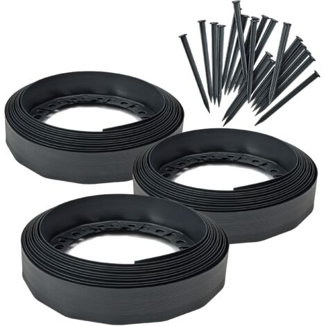 Garronda Bordure Rouleau Flexible 30 m, Hauteur 6 сm, Bordurette Jardin Plastique Noir avec 60 Piquets, Délimitation Pelouse Massifs Potager, GD-0158